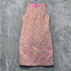 J. McLaughlin Dress Women's 12 Pink & Gold Floral A-Line Puff Embroidery Lining